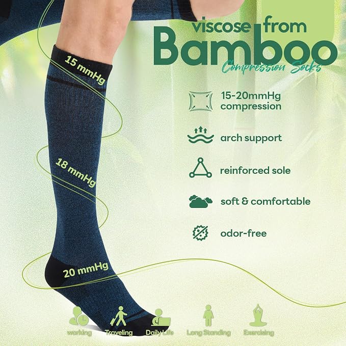 Mens Compression Socks for Men Women, 15-20 mmHg Bamboo Viscose Knee High Soft - Image 5