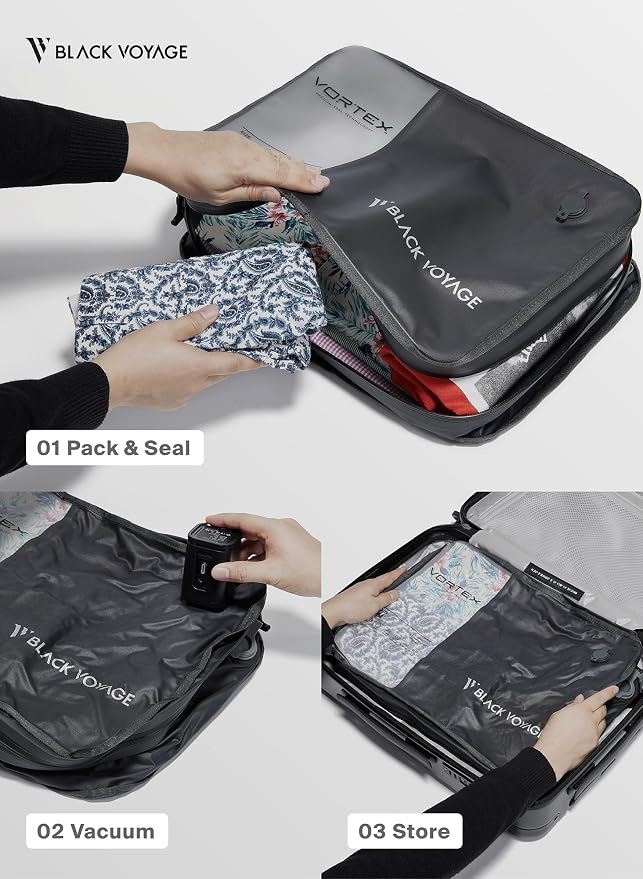 Black Voyage Reusable Vacuum Compression Travel Bag - Image 6