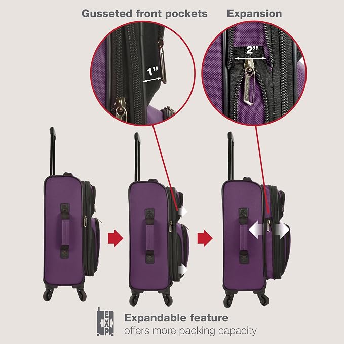 U.S. Traveler Lightweight Rolling 20" Carry On Luggage Softside Suitcase - Image 5