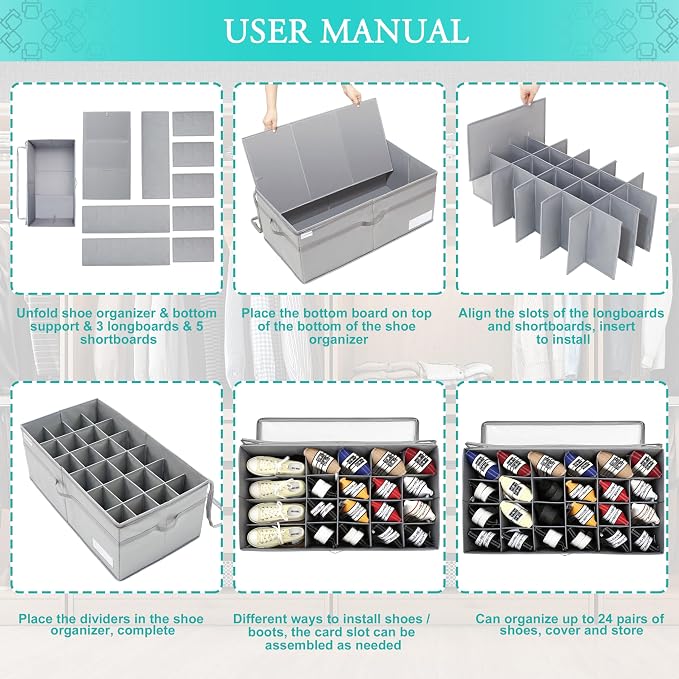 LUVHOMEE Shoe Organizer for Closet, Fits 24 Pairs, Large Shoe Box Storage - Image 6