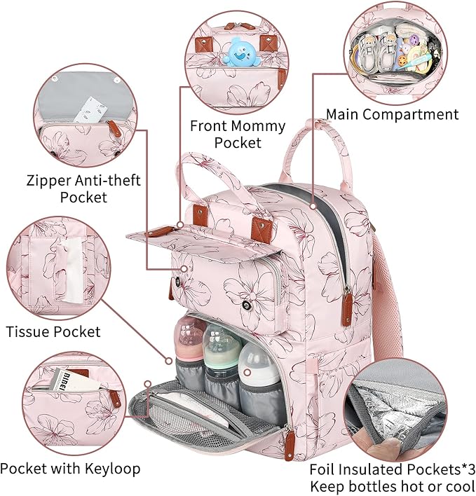 Diaper Bag Backpack, Baby Girl Diaper Bag - Image 4