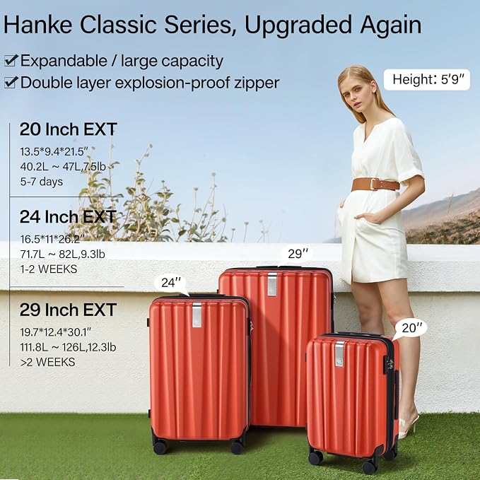 Hanke Expandable Hardshell Luggage Sets 3 piece Carry On Luggage - Image 2