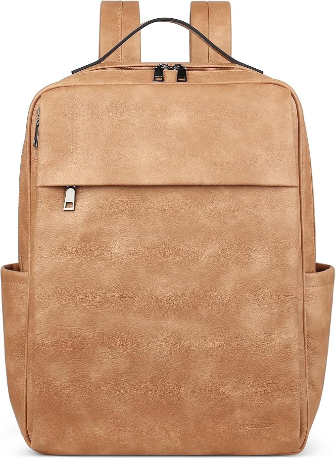 MASINTOR 15.6 inch PU Leather Laptop Backpack Purse - Image 8