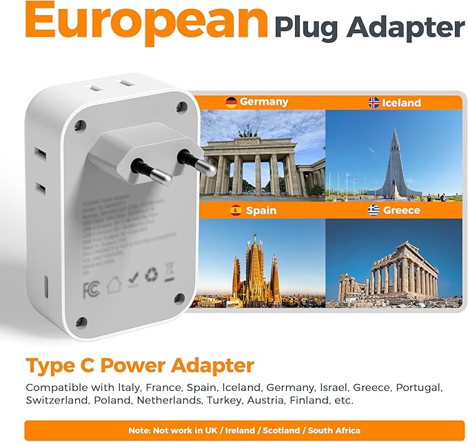 TESSAN European Travel Plug Adapter 2-Pack, US to EU Outlet Adaptor - Image 2