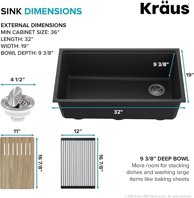 KRAUS Bellucci 32” in. Undermount Workstation Granite Kitchen Sink in Metallic - Image 7