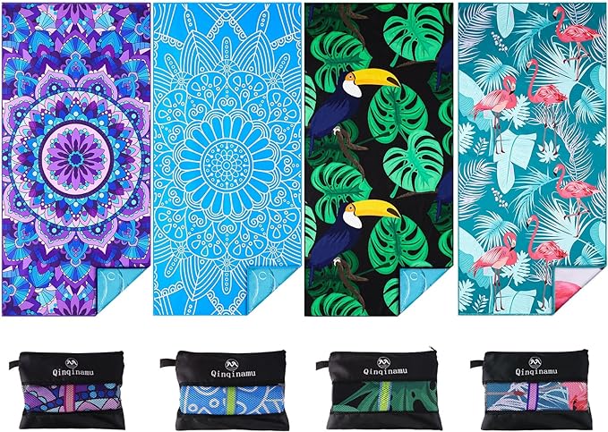 4 Pack Microfiber Thin Lightweight Beach Towel Oversized 71x32 Extra Large Sand by Qinqinamu