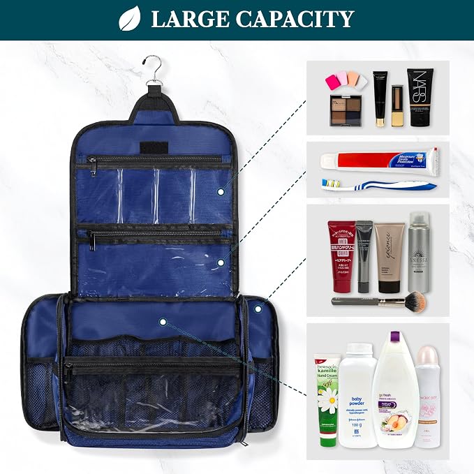 PAVILIA Large Hanging Toiletry Bag Travel Bag Women Men, Cosmetic Organizer - Image 5