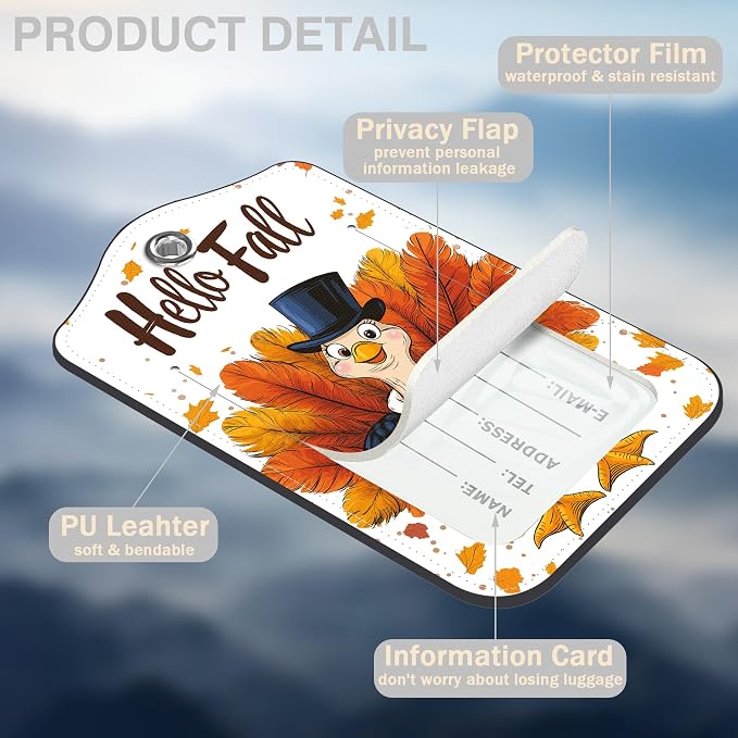 Hello Fall Turkey Set of 2 Luggage Tags - Image 3
