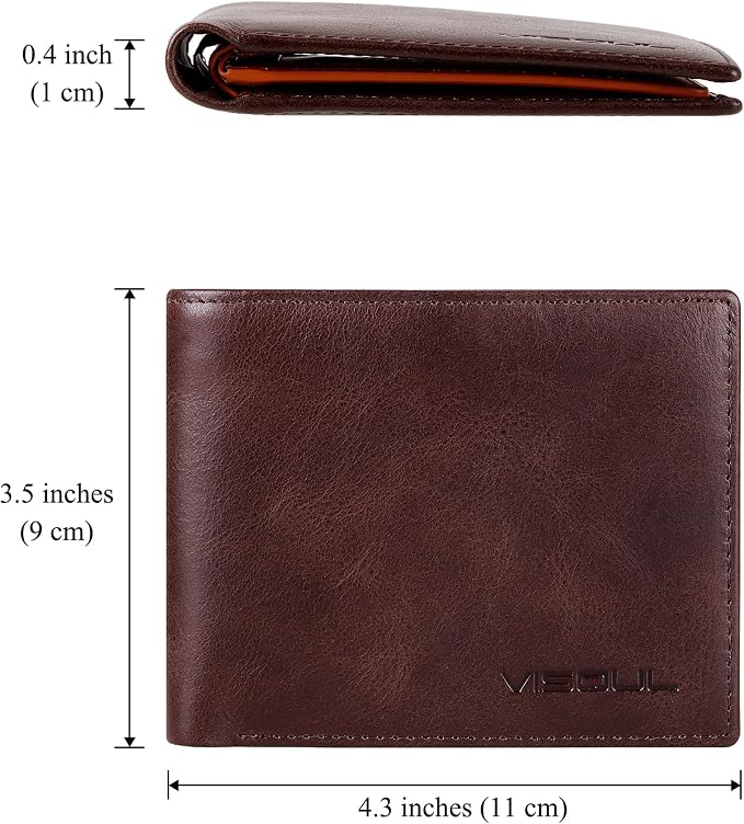 VISOUL Men's Leather RFID Blocking Wallet Extra Capacity, Bifold Security Wallet - Image 4