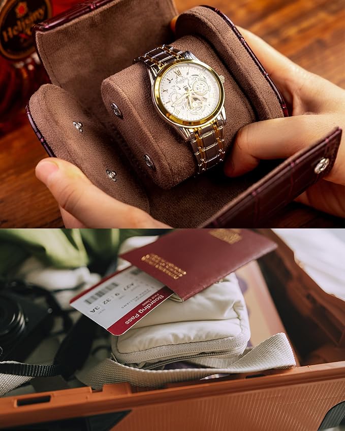 MR.OKAY Single Watch Travel Case- Classic Leather Watch Case - Image 6