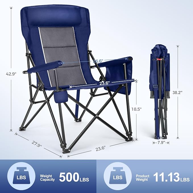 LET'S CAMP Oversized Camping Chairs 29.52" High Back Heavy Duty Lawn Chair - Image 2