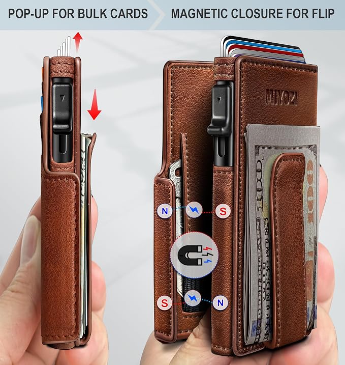 Men Wallet, with Money Clip Coins Pocket ID Window, Slim Front Pocket RFID - Image 3