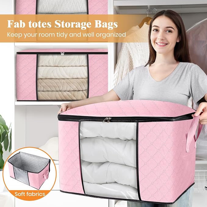 Fab totes 24 Gallons Clothes Storage, Foldable Thick Fabric Blanket Storage Bags - Image 5