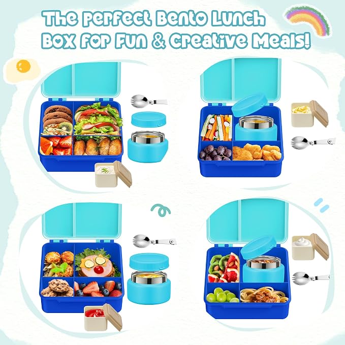 Kids Bento Lunch Box with 8oz Soup Thermo, Kids Leakproof Lunch Food Containers - Image 5