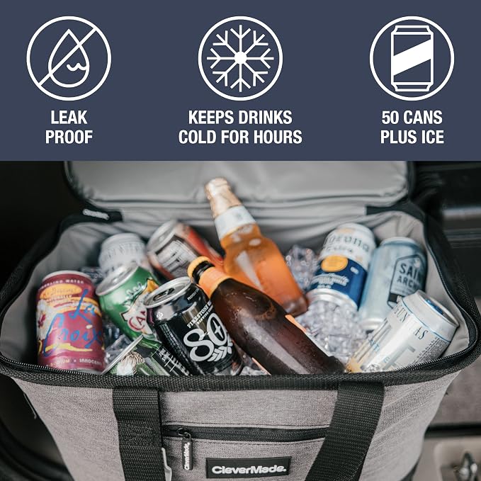 CleverMade Collapsible Insulated Cooler Bag – Leakproof Soft Folding Cooler - Image 4