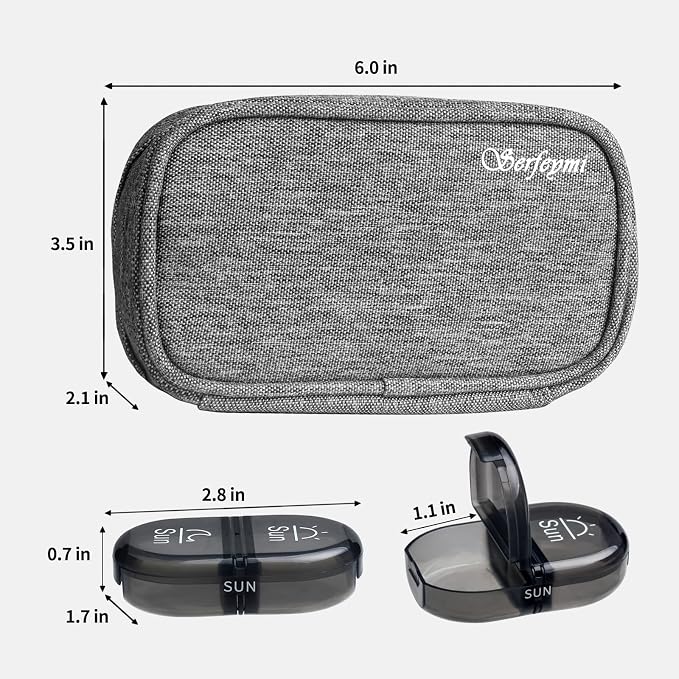 Serfeymi Weekly Travel Pill Organizer 2 Times A Day AM PM Upgraded Black Pill - Image 2