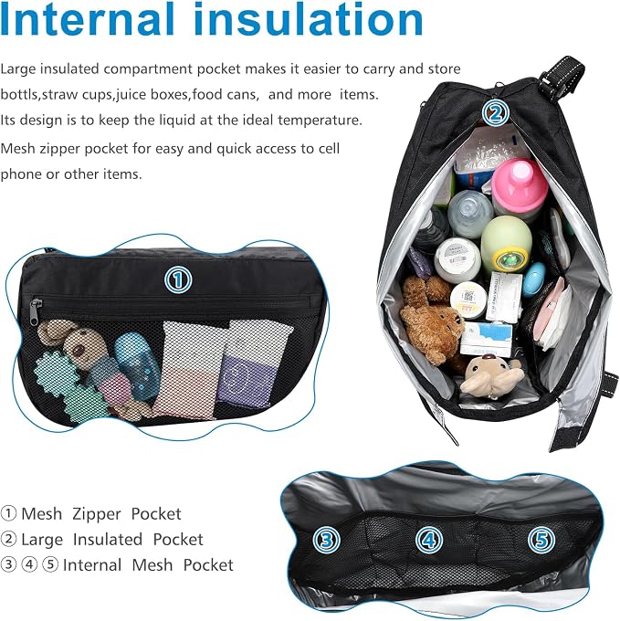 Accmor Insulated Side Sling Stroller Saddle Bag Organizer, Universal Stroller - Image 4