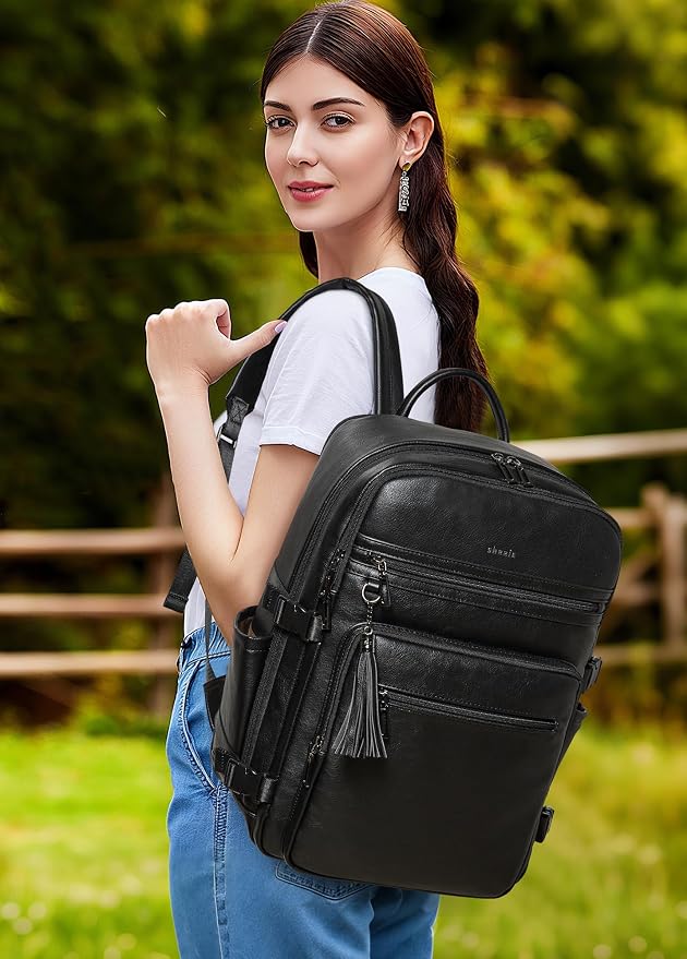 Shrrie Laptop Backpack for Women, Vegan Leather Backpack Work Computer - Image 2