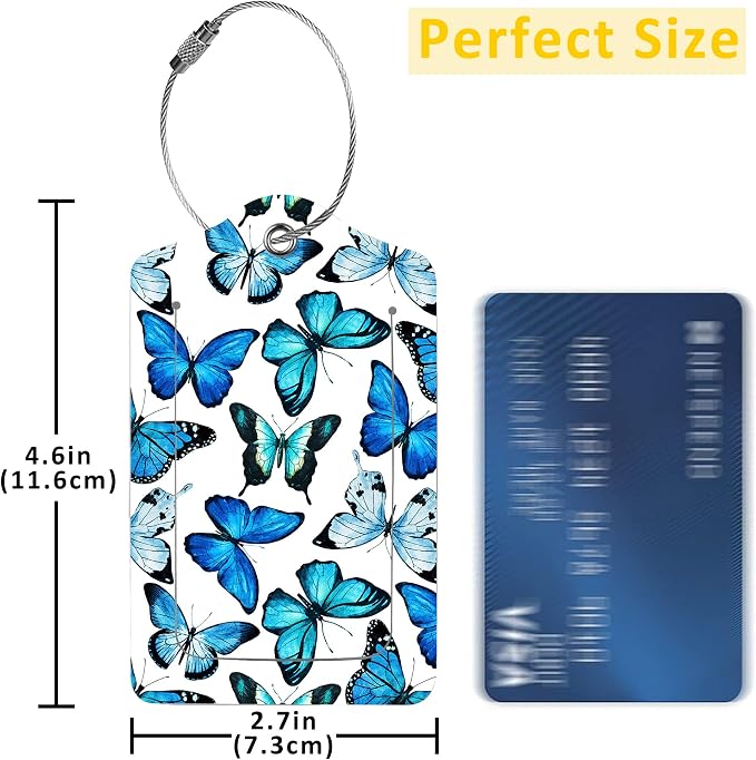 2 Pack Luggage Tag for Suitcase, Beautiful Blue Butterfly PU Leather Suitcase - Image 2