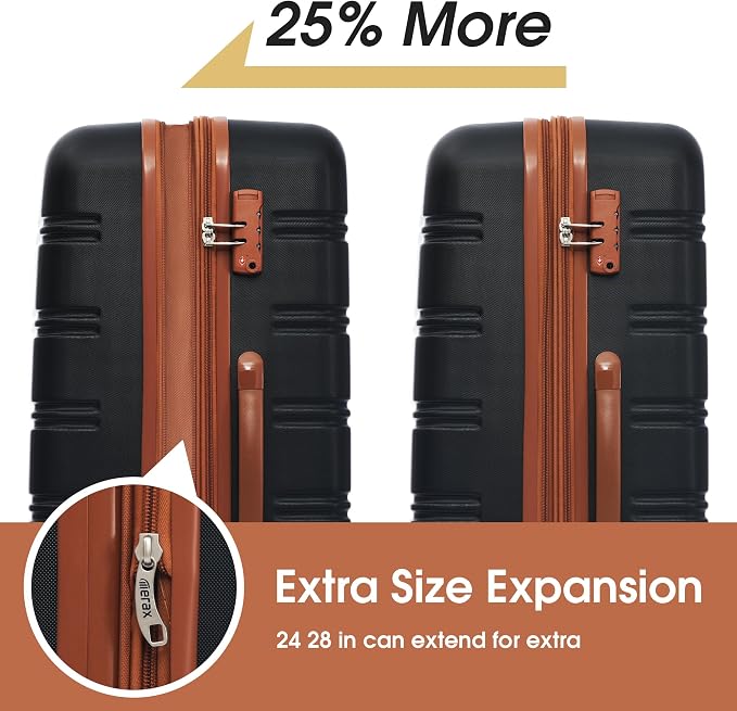 Merax Luggage sets of 3 Piece 20 24 IN Carry on Luggage Hard Case Black and - Image 2