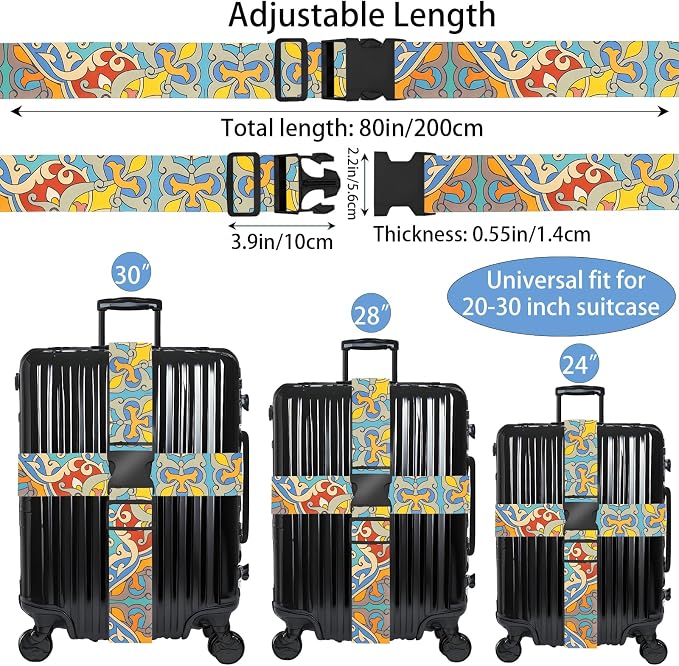 Totem Flowers Luggage Straps for Suitcases, Adjustable Luggage Travel Belt to - Image 2