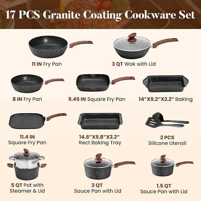 Kitchen Academy Induction Cookware Set-17 Piece Non-stick Cooking Pan Set - Image 7