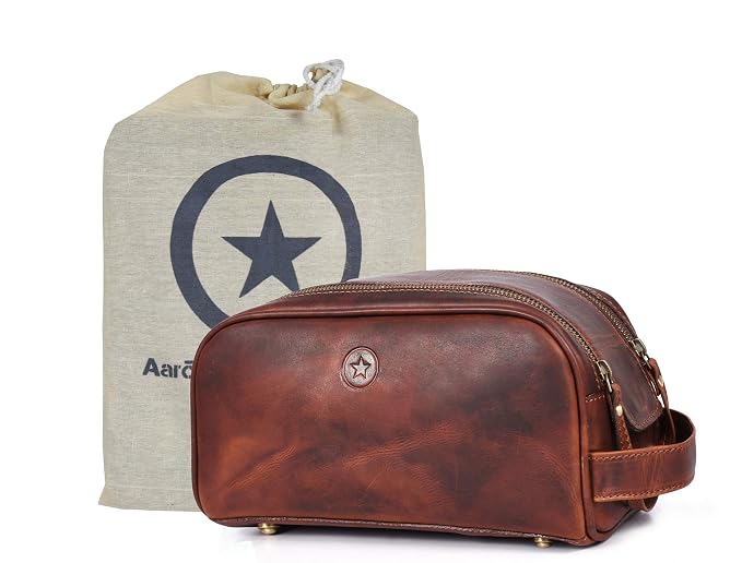 10" Premium Leather Toiletry Travel Pouch by AARONLEATHERGOODS%C2%AE