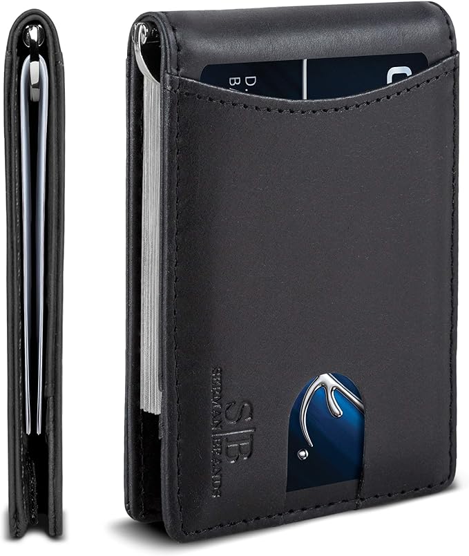 SERMAN BRANDS RFID Blocking Slim Bifold Genuine Leather Minimalist Front Pocket by SERMANBRANDS