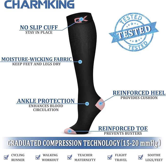 CHARMKING Compression Socks for Women & Men Circulation 15-20 mmHg is Best - Image 5