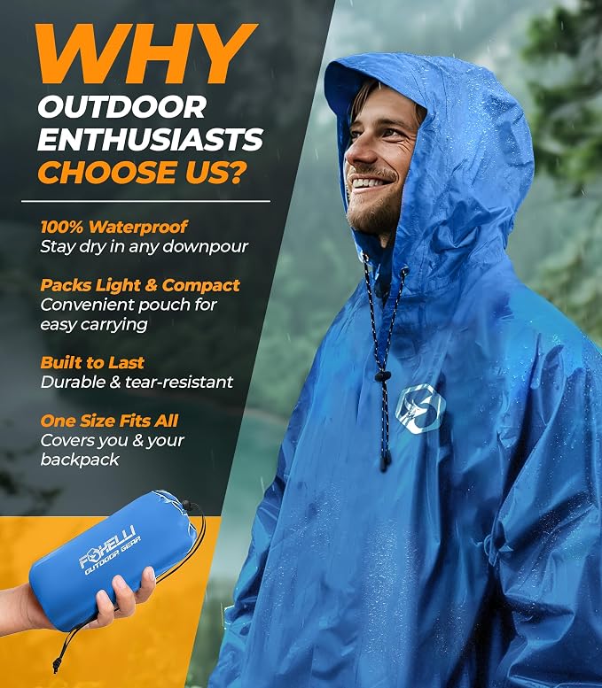 Foxelli Rain Poncho for Adults – Extra Long Reusable Waterproof Raincoat - Image 8