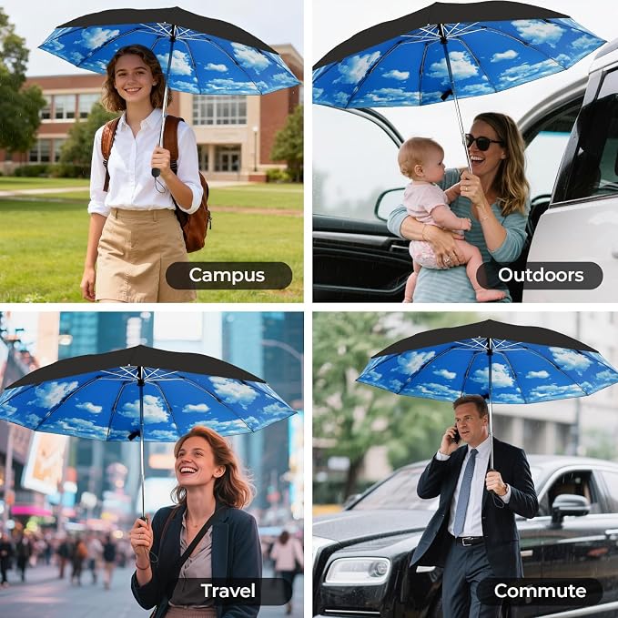 Compact Inverted Travel Umbrella, Automatic Open Close, 9-Rib 46 Inch Windproof - Image 8