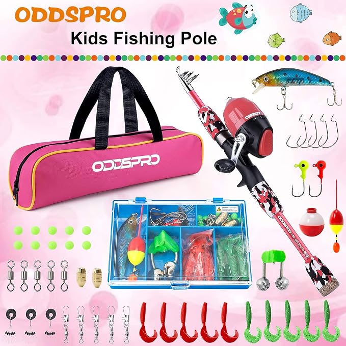 ODDSPRO Kids Fishing Pole Pink, Portable Telescopic Fishing Rod and Reel Combo - Image 2