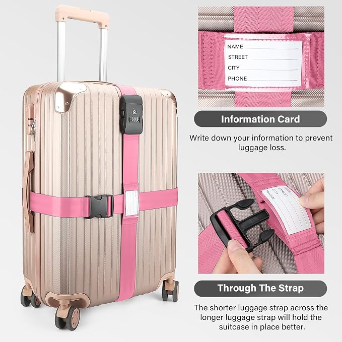 Luggage Straps, 2 Pack Adjustable Heavy Duty Cross Suitcase Straps - Image 3