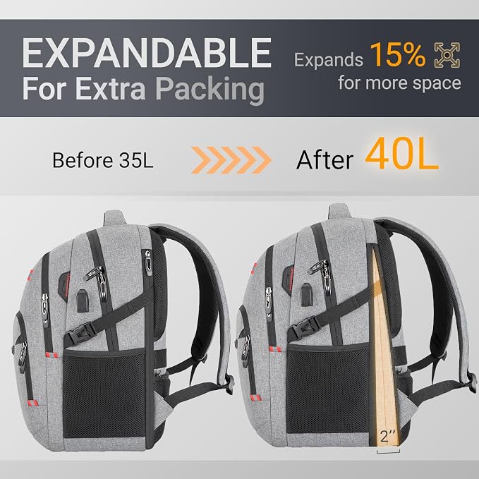 40L Expandable Laptop Backpack, Anti-thief Travel Backpack - Image 3