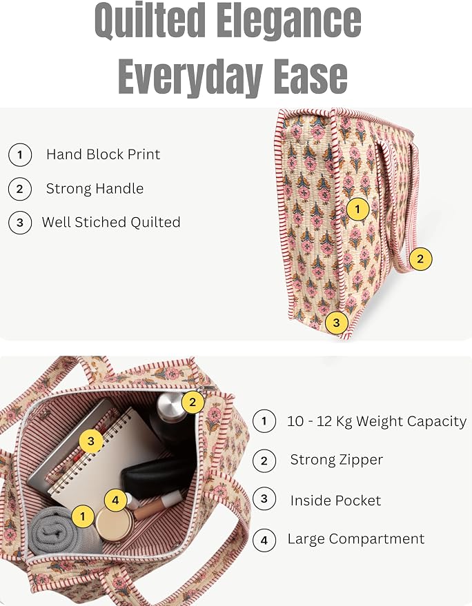Cotton Quilted Tote Bag for Women – Large Beach & Travel Tote - Image 2