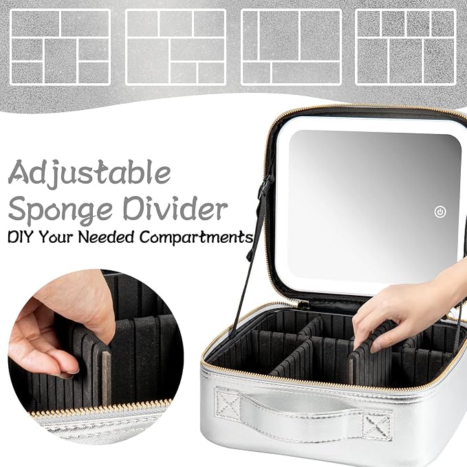 Makeup Travel Train Case with Mirror LED Light 3 Adjustable Brightness Large - Image 3
