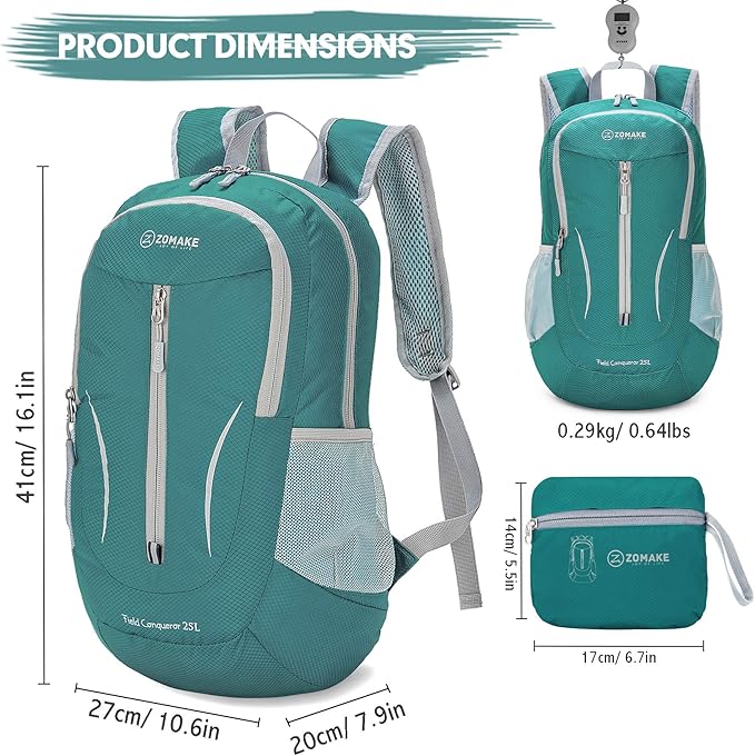 ZOMAKE Ultra Lightweight Packable Backpack 25L, Foldable Hiking Backpacks Water - Image 2