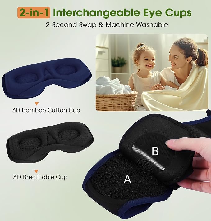 LC-dolida Bamboo Cotton Bluetooth Sleep Mask, 2 in 1 3D Soft Sleep Mask - Image 3