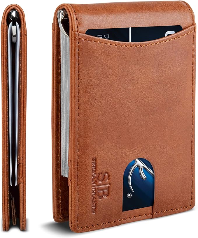 SERMAN BRANDS RFID Blocking Slim Bifold Genuine Leather Minimalist Front Pocket by SERMANBRANDS
