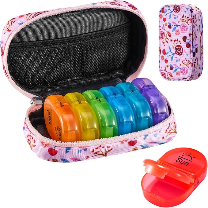 Serfeymi Weekly Travel Pill Organizer 2 Times A Day AM PM Upgraded Rainbow Pill by Serfeymi