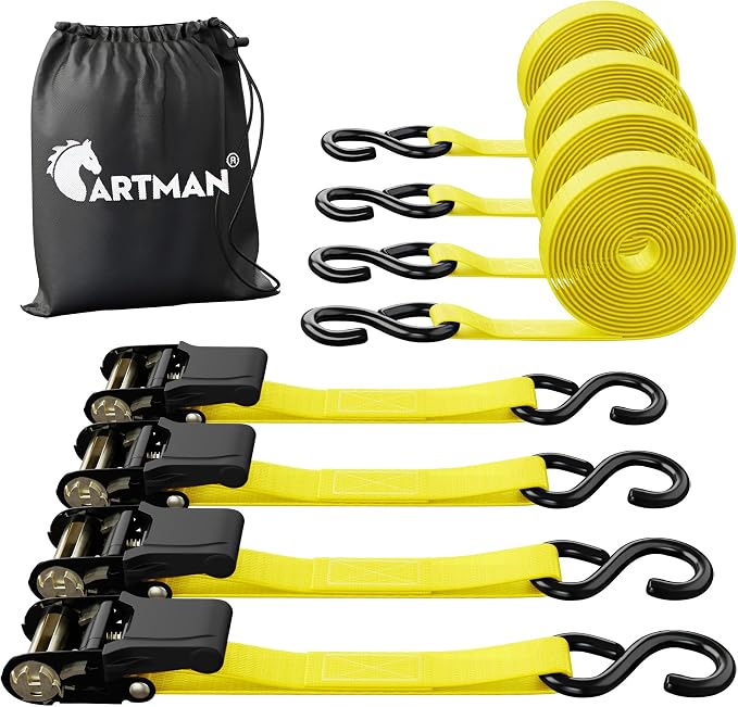 Cartman Ratchet Tie Down, 4Pk 15Ft, 500Lbs Load Cap/ 1500Lbs Break Strength by CARTMAN