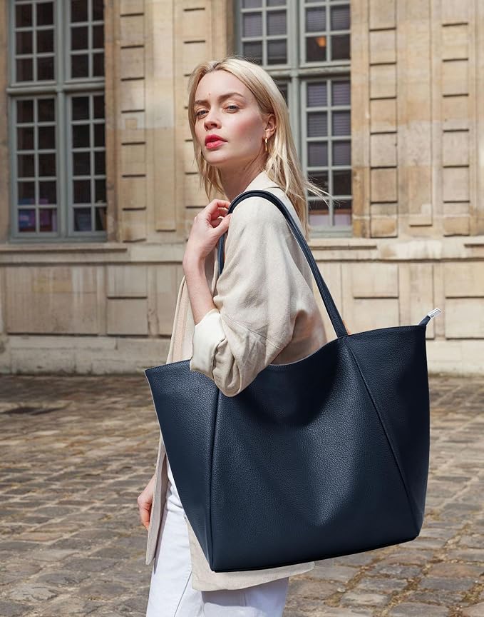 KALIDI Large Tote Bag Vegan Leather Casual Zipper Work Bag Weekender Hobo - Image 3