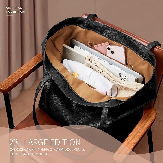 KALIDI Large Tote Bag Vegan Leather Casual Zipper Work Bag Weekender Hobo - Image 5