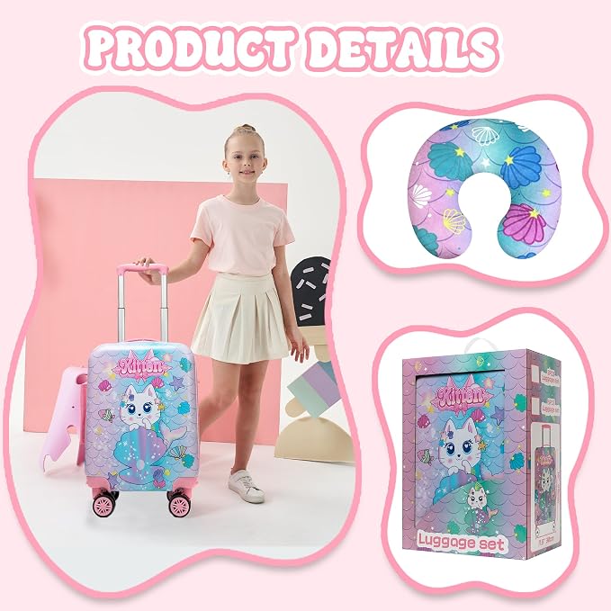 Cute Cat Kid’s Luggage Set 2 Piece Suitcase Set 16" Hardside Luggage - Image 4