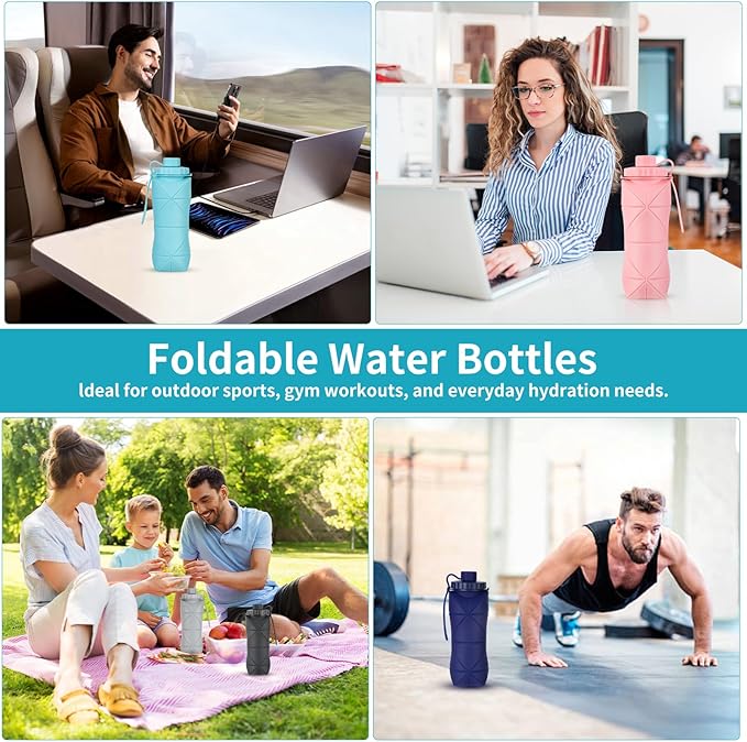 Silicone Collapsible Water Bottles, Lightweight Reusable Leakproof - Image 2