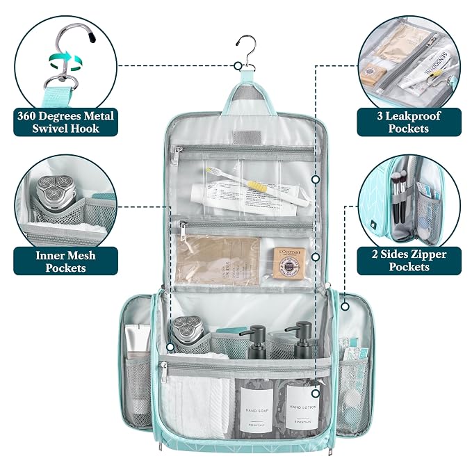 PAVILIA Large Hanging Toiletry Bag Travel Bag Women Men, Cosmetic Organizer - Image 3