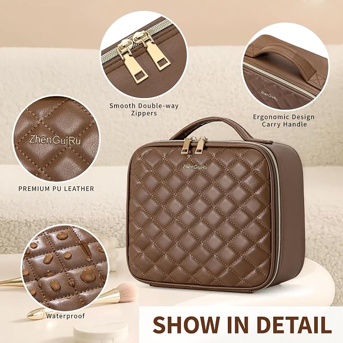 Travel Makeup Bag with LED Mirror – Waterproof Cosmetic Train Case with - Image 3