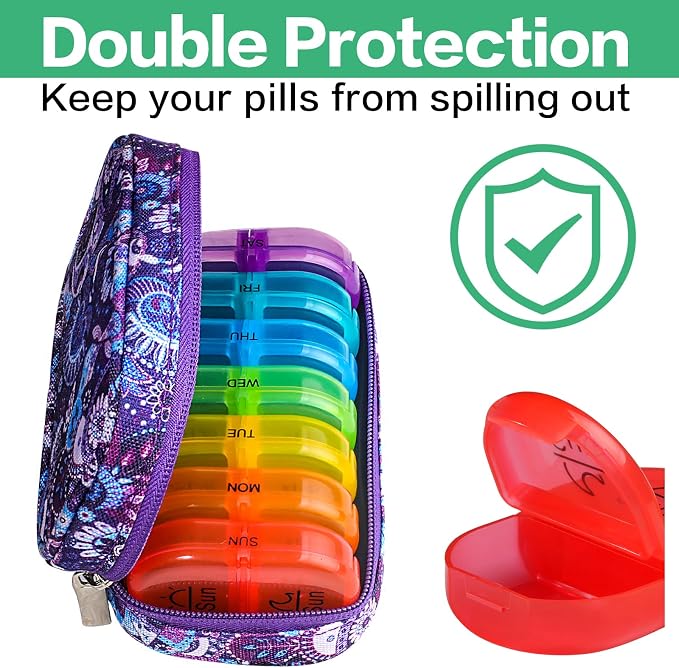 Serfeymi Weekly Travel Pill Organizer 2 Times A Day AM PM Upgraded Rainbow Pill - Image 5
