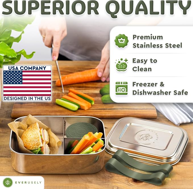Everusely - Bento Box - Sage, 60oz / 1.8 L - Stainless Steel Lunch Box - 3 - Image 6