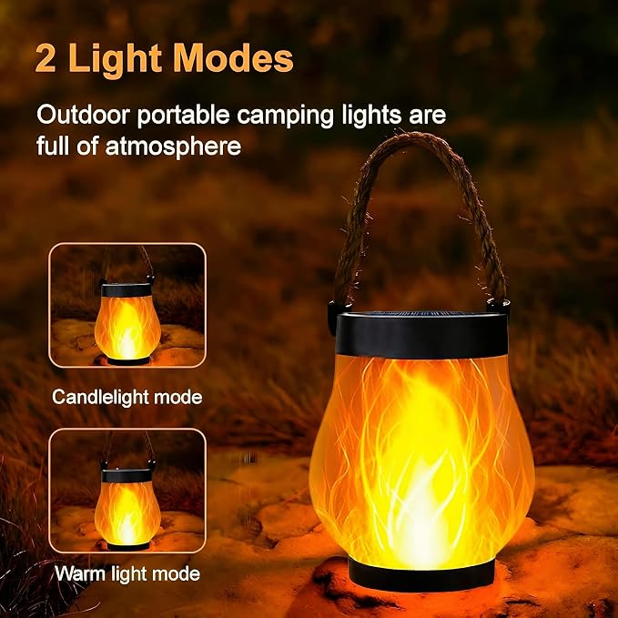 Kaliqo Solar Lantern Outdoor Lights Solar Lantern Waterproof Flickering Flame - Image 4